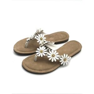 Andiamo Women's White Flowers Finnesse Flat Thong Sandals Size 5 1/2 M